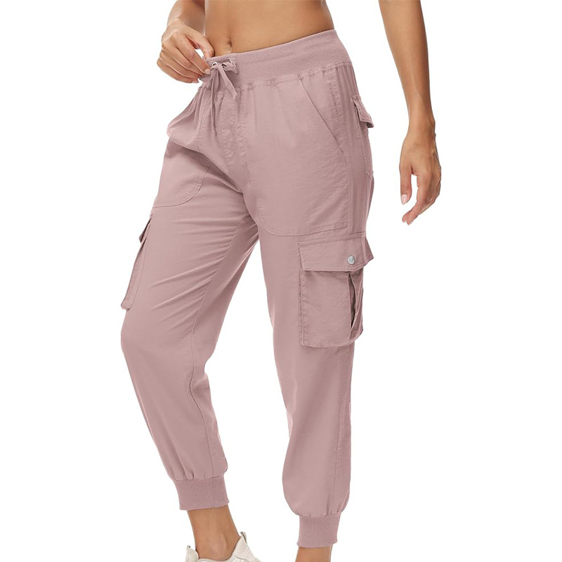 Women's Elastic Waist Button Pocket Lightweight Hiking Overalls