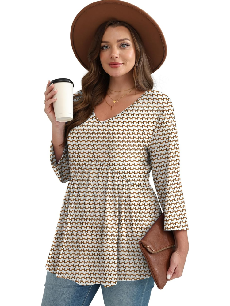 Women's V-Neck 3/4 Sleeve Babydoll Tunic Tops (BUY 3 FREE SHIPPING)