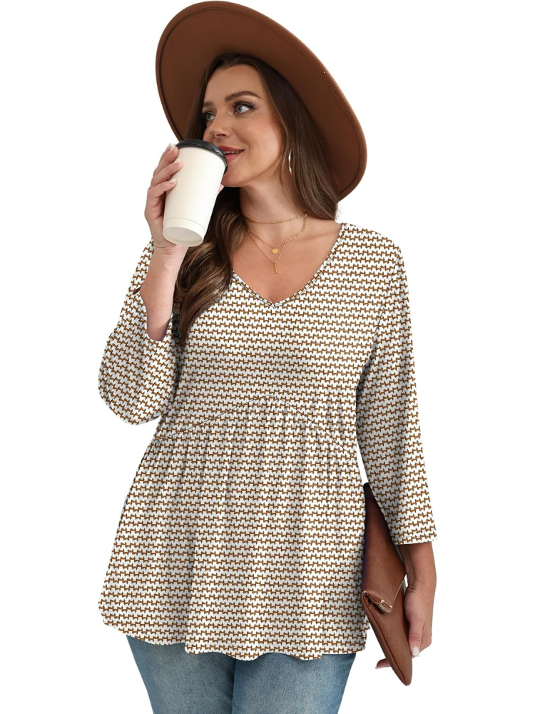 Women's V-Neck 3/4 Sleeve Babydoll Tunic Tops (BUY 3 FREE SHIPPING)