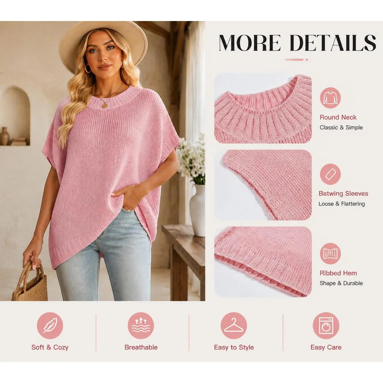 Women's Oversized Batwing Sleeve Ribbed Knit Mock Neck Sweater