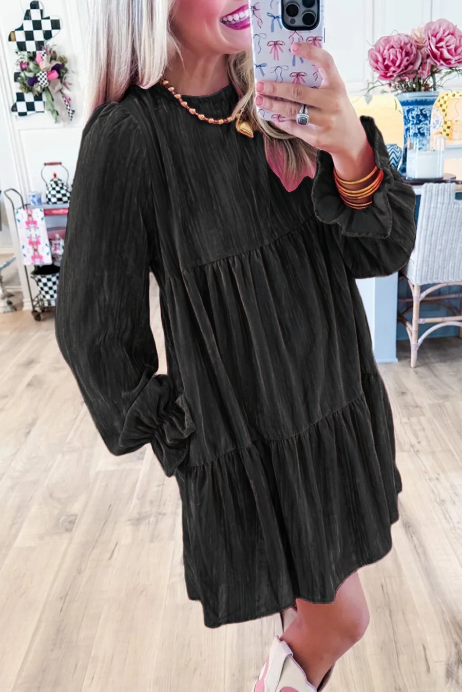 Women's Velvet Dress Gorgeous Pink Luxury Dress with Pockets