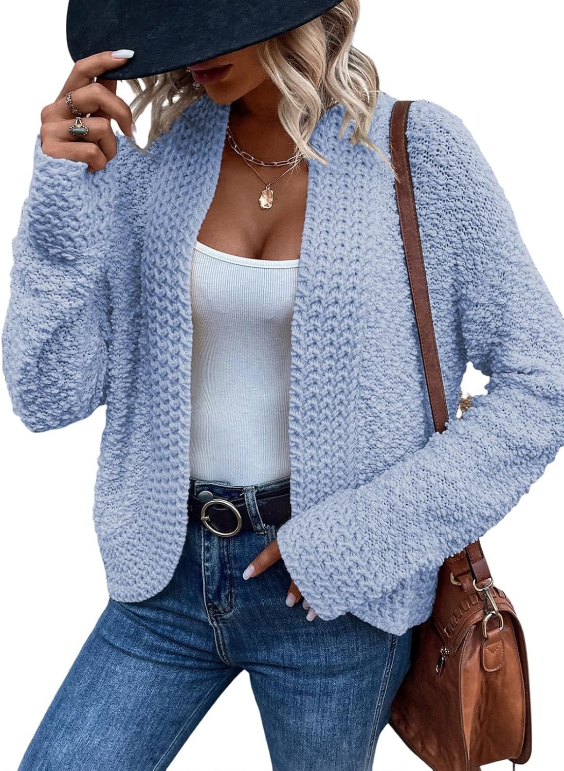 Women's 2025 Fashion Casual Open Front Long Sleeve Chunky Knit Cardigans Sweaters