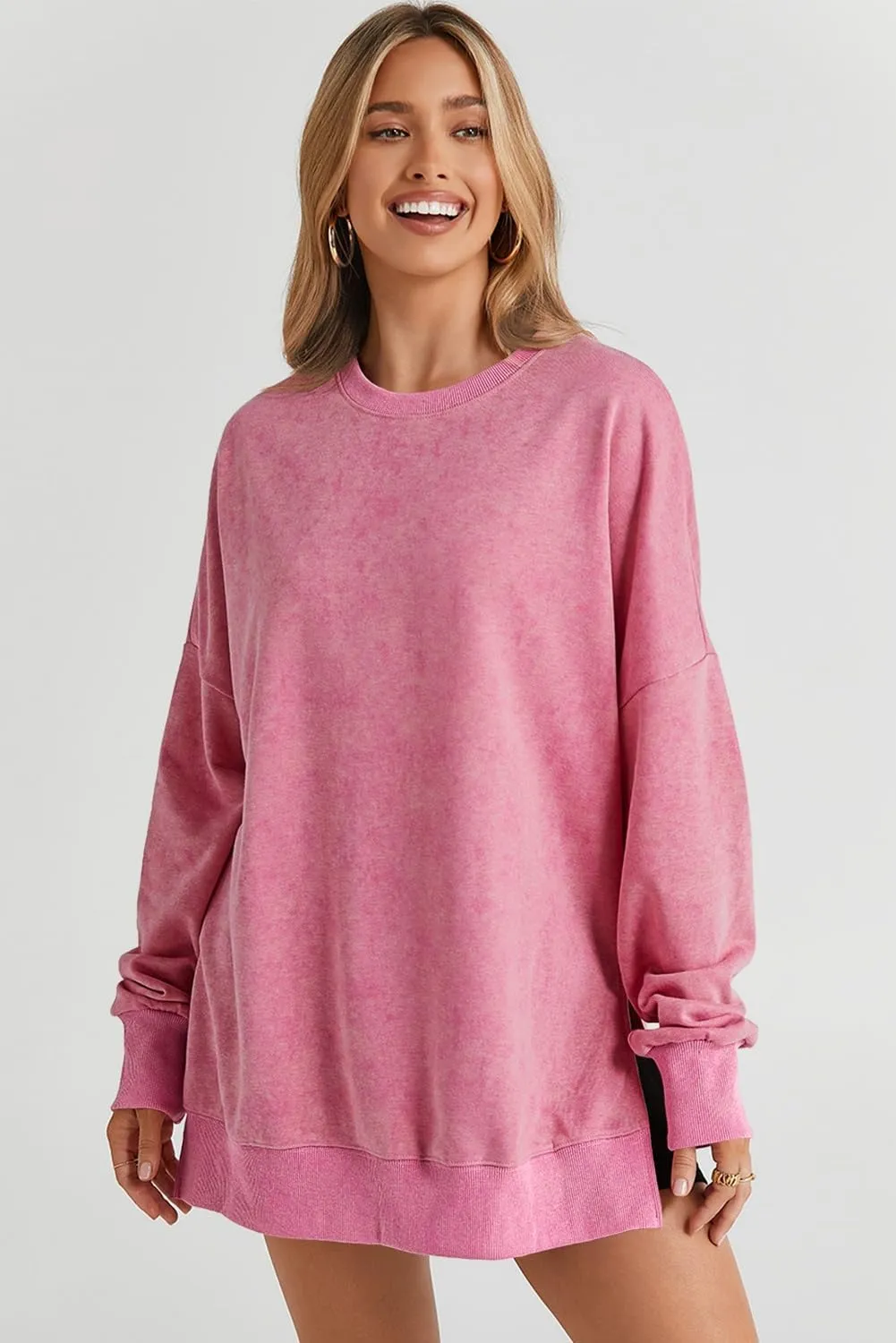 WOMENS CASUAL LONG SLEEVE CREWNECK LIGHTWEIGHT PULLOVER TOPS(BUY 2 FREE SHIPPING)