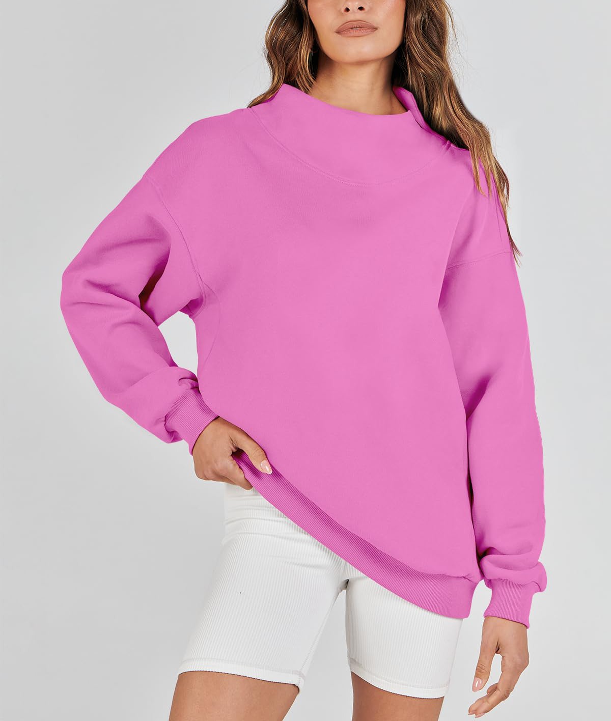 Autumn Women's Slit Mock Neck Oversized Sweatshirt (Buy 2 Free Shipping)