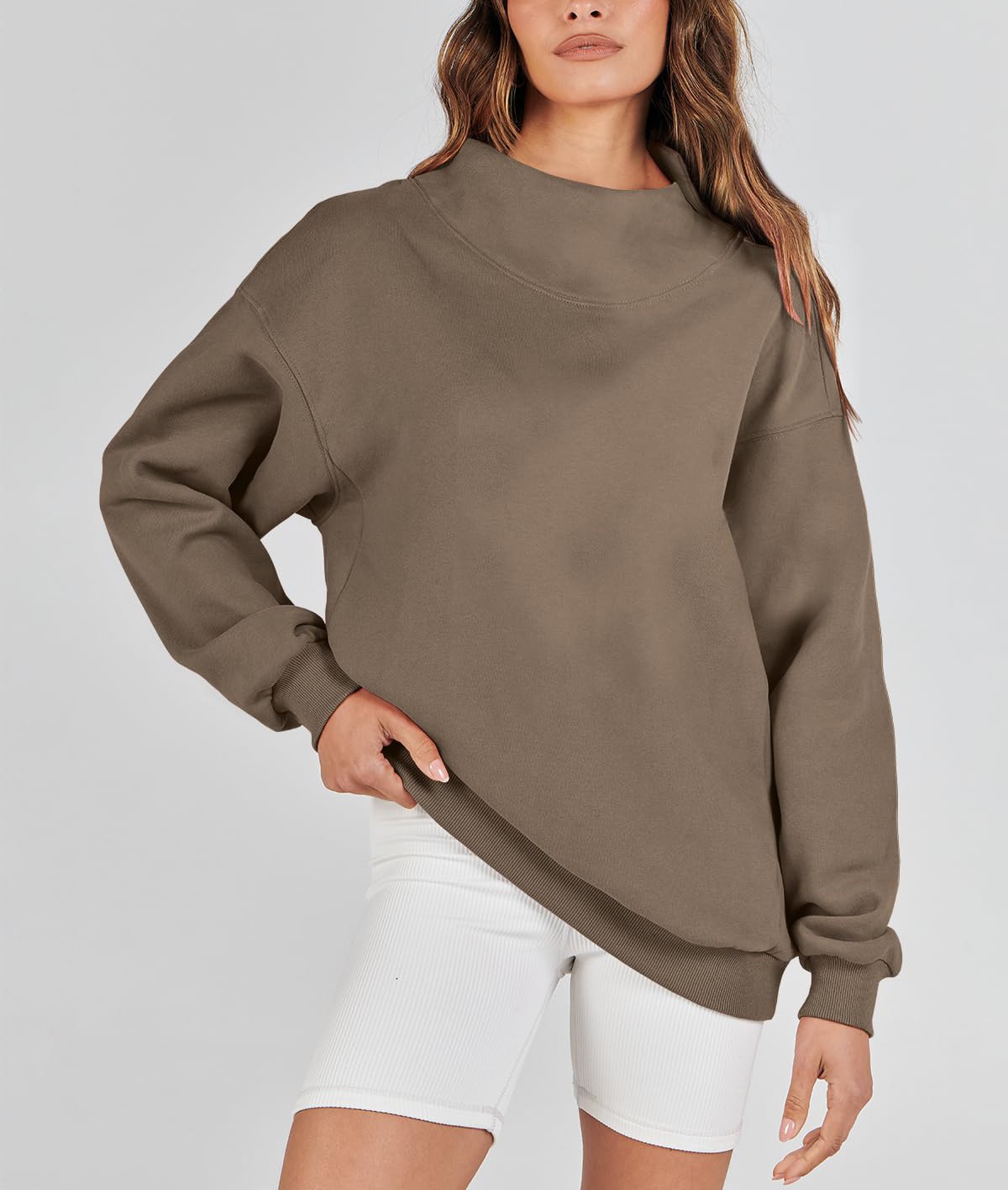 Autumn Women's Slit Mock Neck Oversized Sweatshirt (Buy 2 Free Shipping)