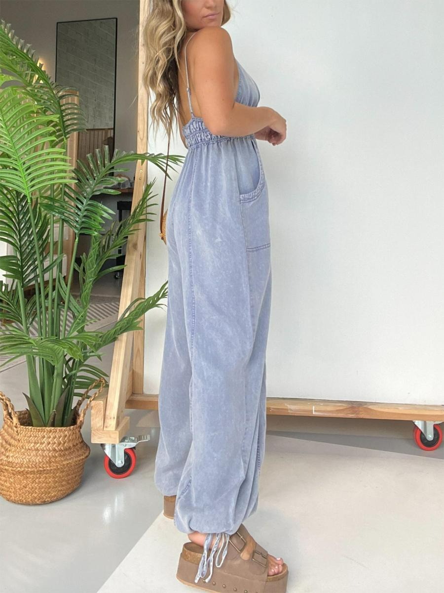 ADJUSTABLE STRAPS LIGHTWEIGHT V-NECK JUMPSUIT