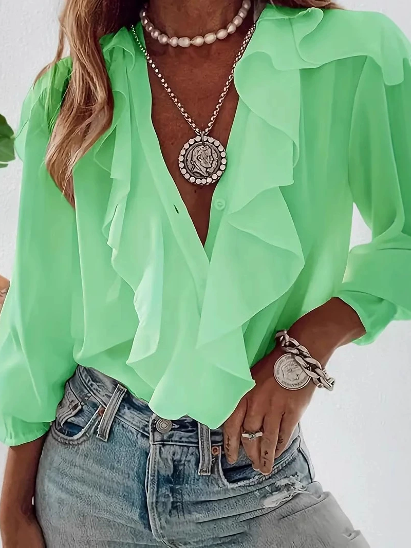 V-neck long-sleeved ruffled shirt(BUY 2 FREE SHIPPING)