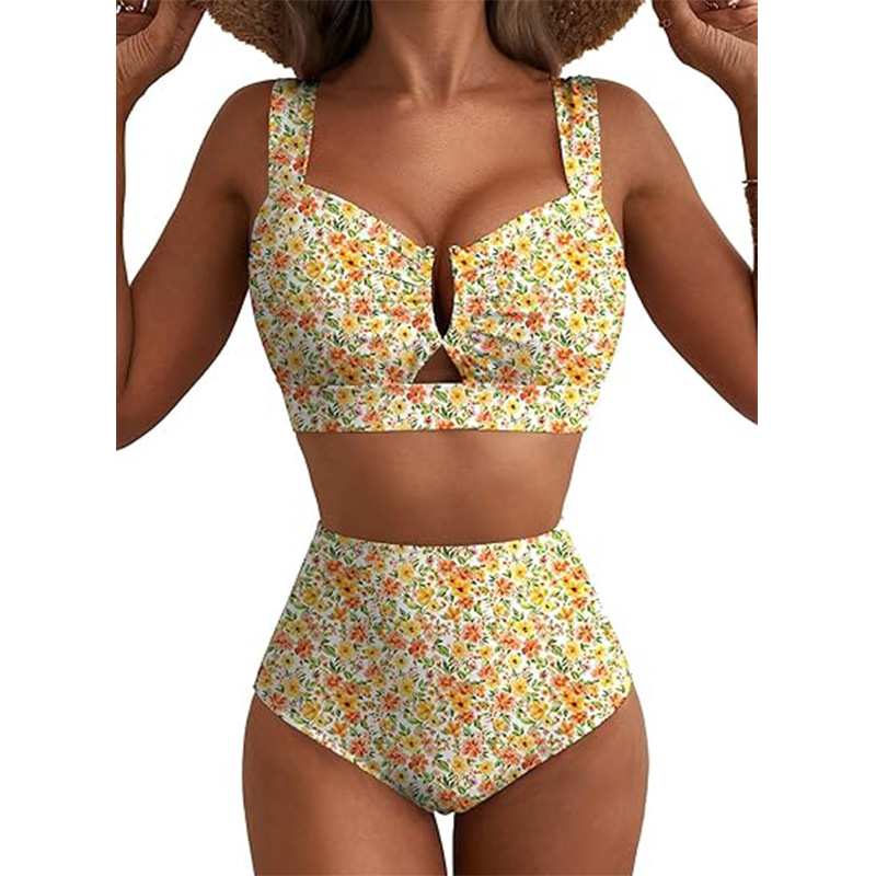 Women's Floral V-Wire High Waist Bikini Set