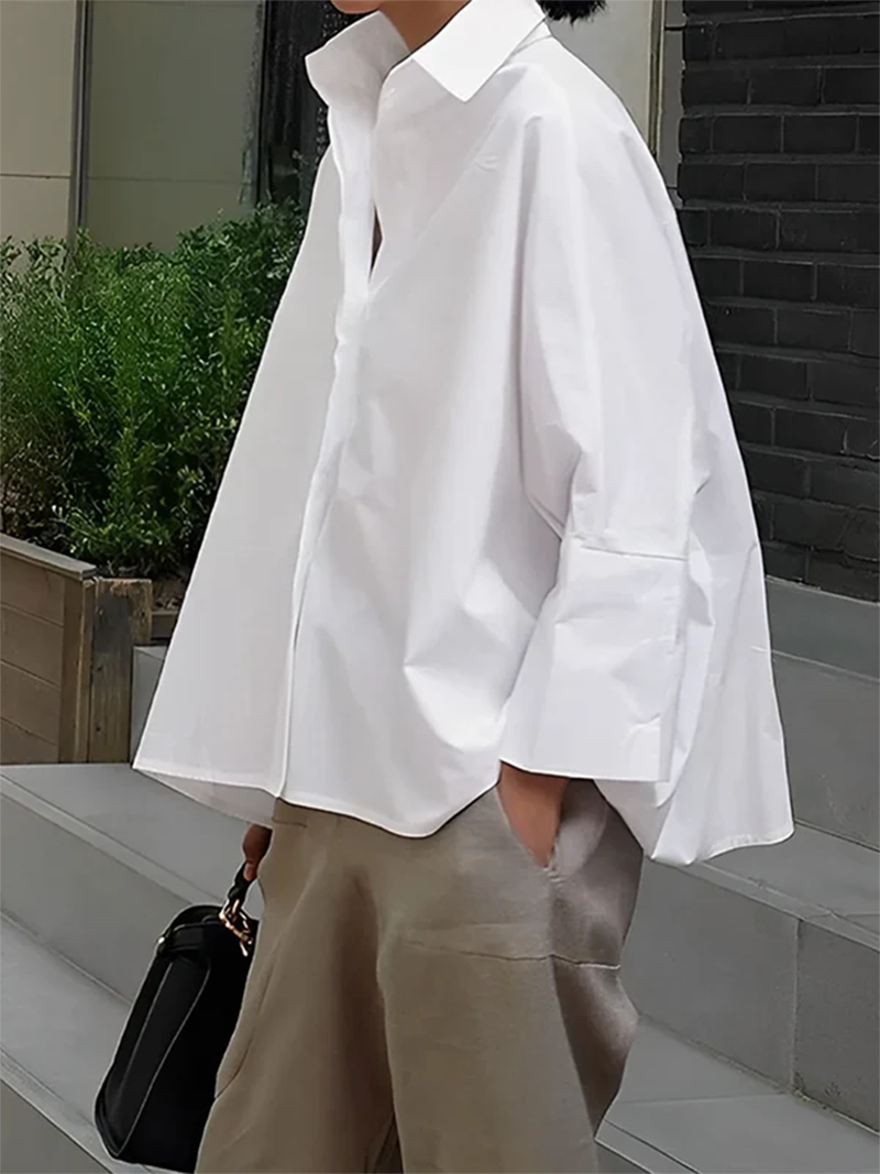 Long Sleeves Loose Light weight Solid Color Lapel Collar Blouses&Shirts Tops(BUY 2 FREE SHIPPING)