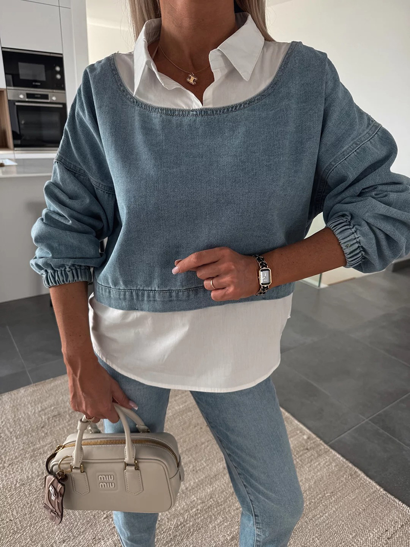Denim fake two-piece long-sleeved shirt