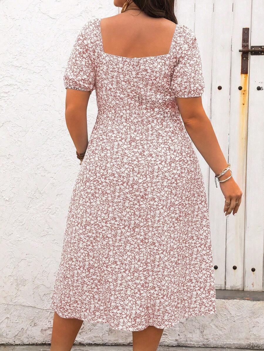 Women's Summer Plus Size Boho Casual Floral High Slit Dress (BUY 2 FREE SHIPPING))