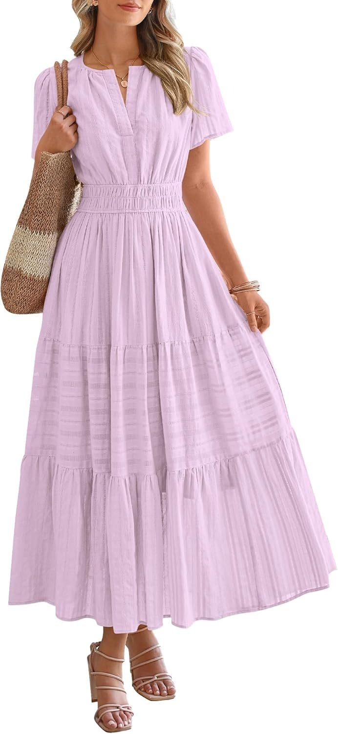 🔥HOT SALE🔥Womens Summer Lightweight Short Sleeve V Casual Midi Maxi Dresses(BUY 2 FREE SHIPPING)