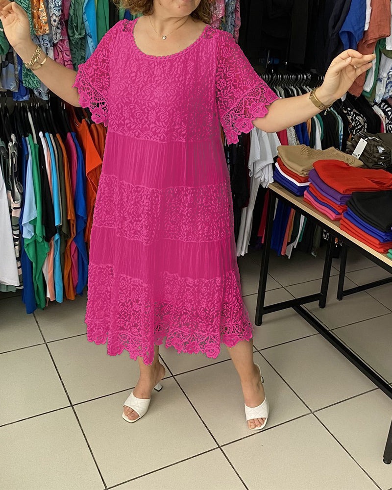 ✨✨✨SOLID COLOR SHORT SLEEVE LACE DRESS
