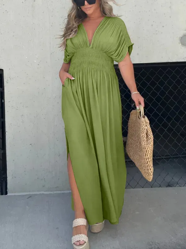 🔥🔥🔥🔥(BIG SALES)👗SLIT V-NECK EFFORTLESS MAXI LONG DRESS