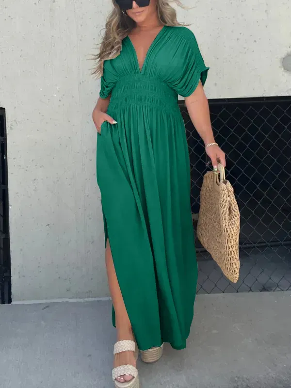 🔥🔥🔥🔥(BIG SALES)👗SLIT V-NECK EFFORTLESS MAXI LONG DRESS