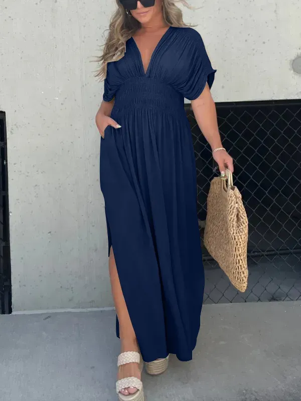 🔥🔥🔥🔥(BIG SALES)👗SLIT V-NECK EFFORTLESS MAXI LONG DRESS