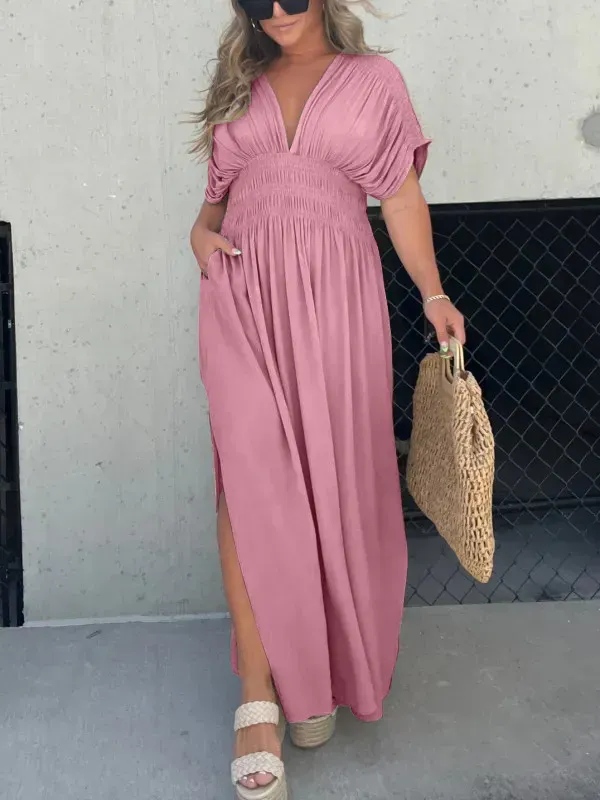 🔥🔥🔥🔥(BIG SALES)👗SLIT V-NECK EFFORTLESS MAXI LONG DRESS