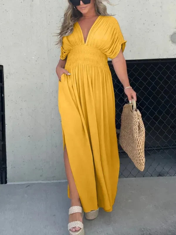🔥🔥🔥🔥(BIG SALES)👗SLIT V-NECK EFFORTLESS MAXI LONG DRESS