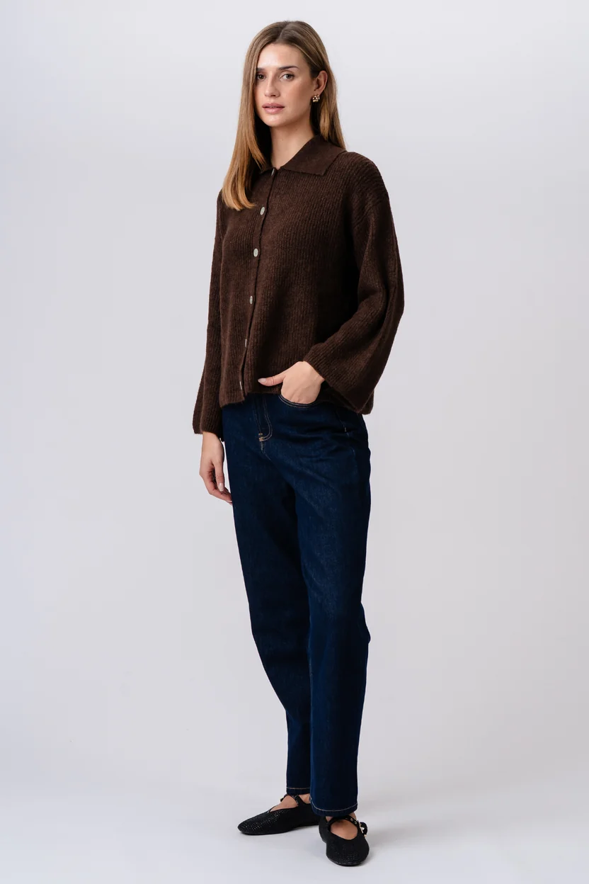 Casual Striped Long Sleeve Button Up Knit Sweater