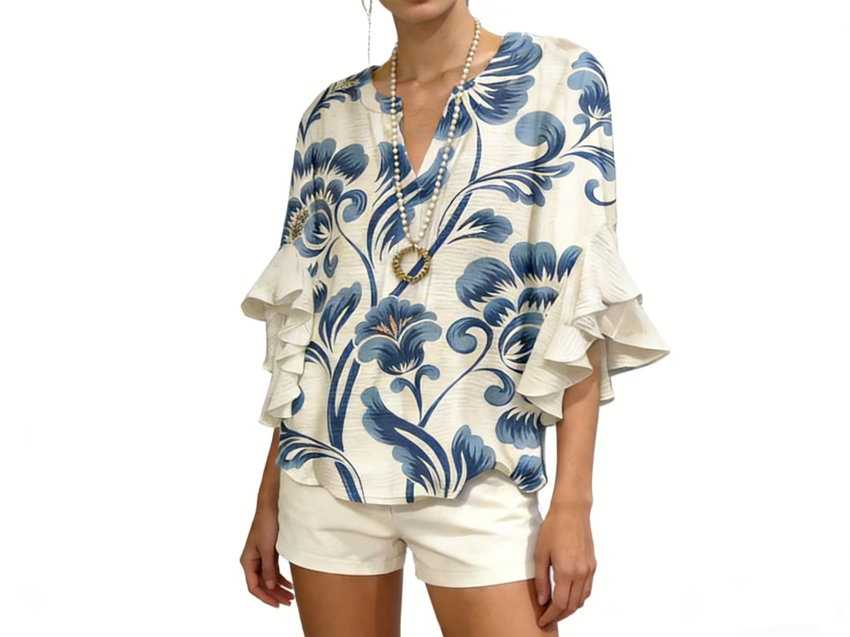 Vintage Floral Ruffle Sleeve Top for Everyday Comfort