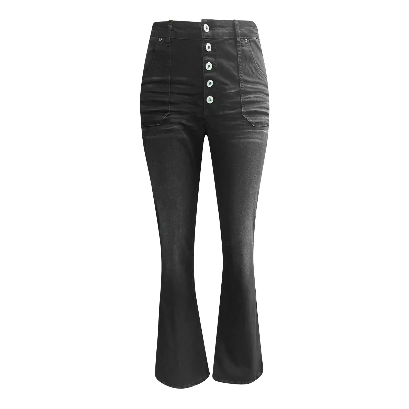 70s High Rise Stretchy Buttons Bell Bottom Jeans