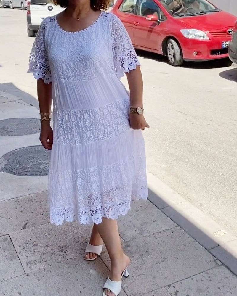 ✨✨✨SOLID COLOR SHORT SLEEVE LACE DRESS