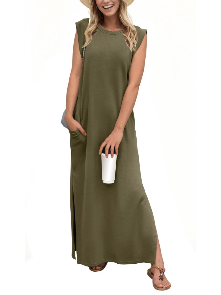 HOT SALE-WOMEN SUMMER CASUAL LOOSE SPLIT WRINKLE-FREE LONG DRESS(BUY 2 FREE SHIPPING)