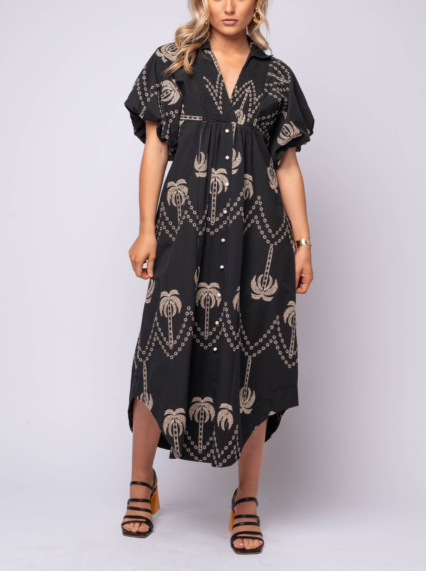 💝💝Oversized Textured V-Neck Palm Tree Print Dress (Buy 2 Free Shipping)