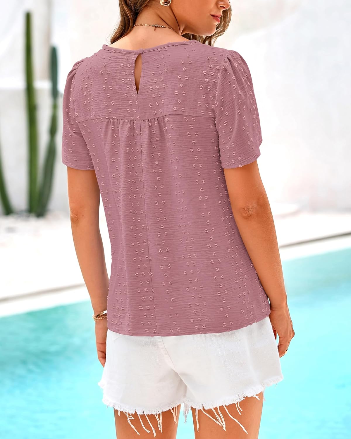 Women's Swiss Dot Lace Crochet Crewneck Boho Short Sleeves(Buy 2 Free Shipping)