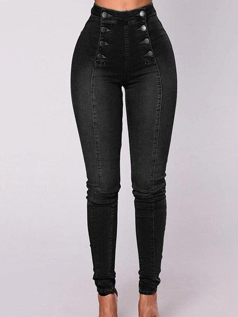 Double Buttoned With High Waist Skinny Jeans