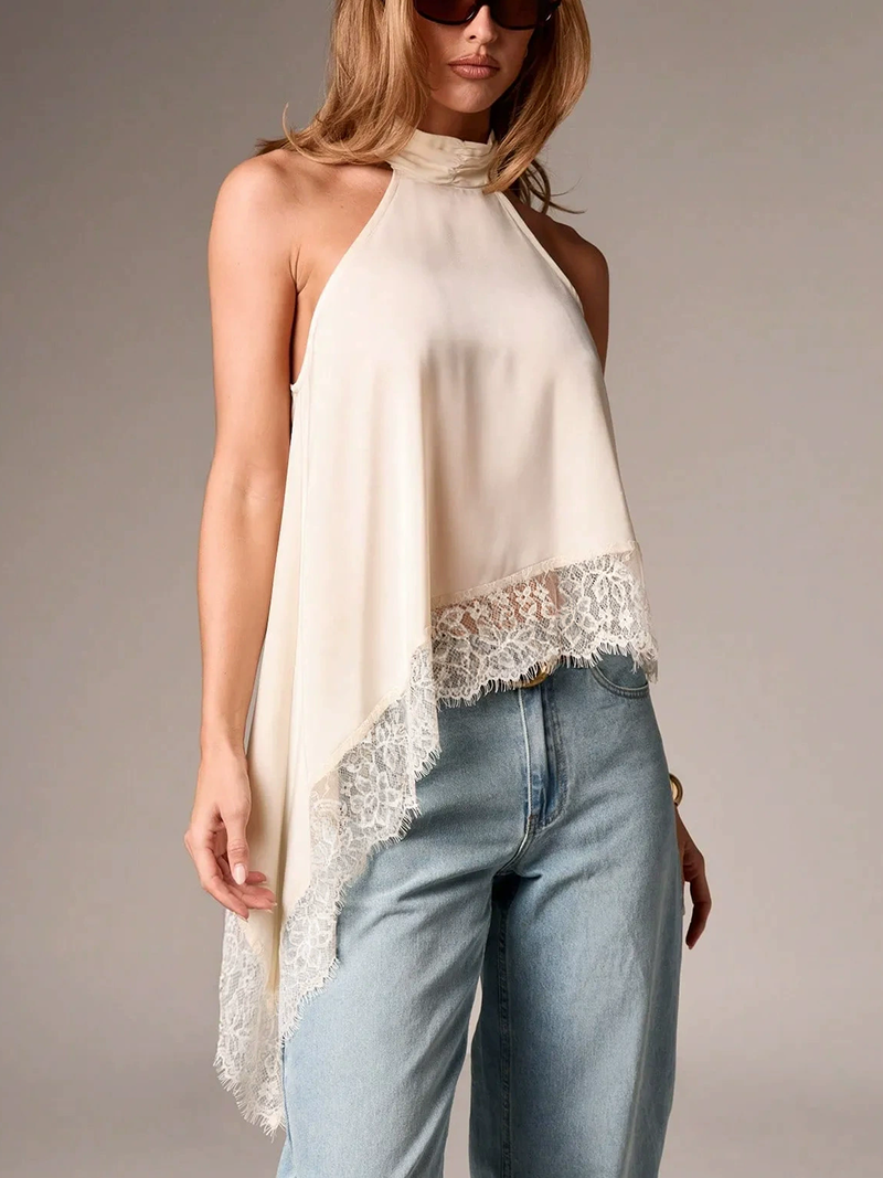 Sleeveless lace-trimmed satin vest(BUY 2 FREE SHIPPING)