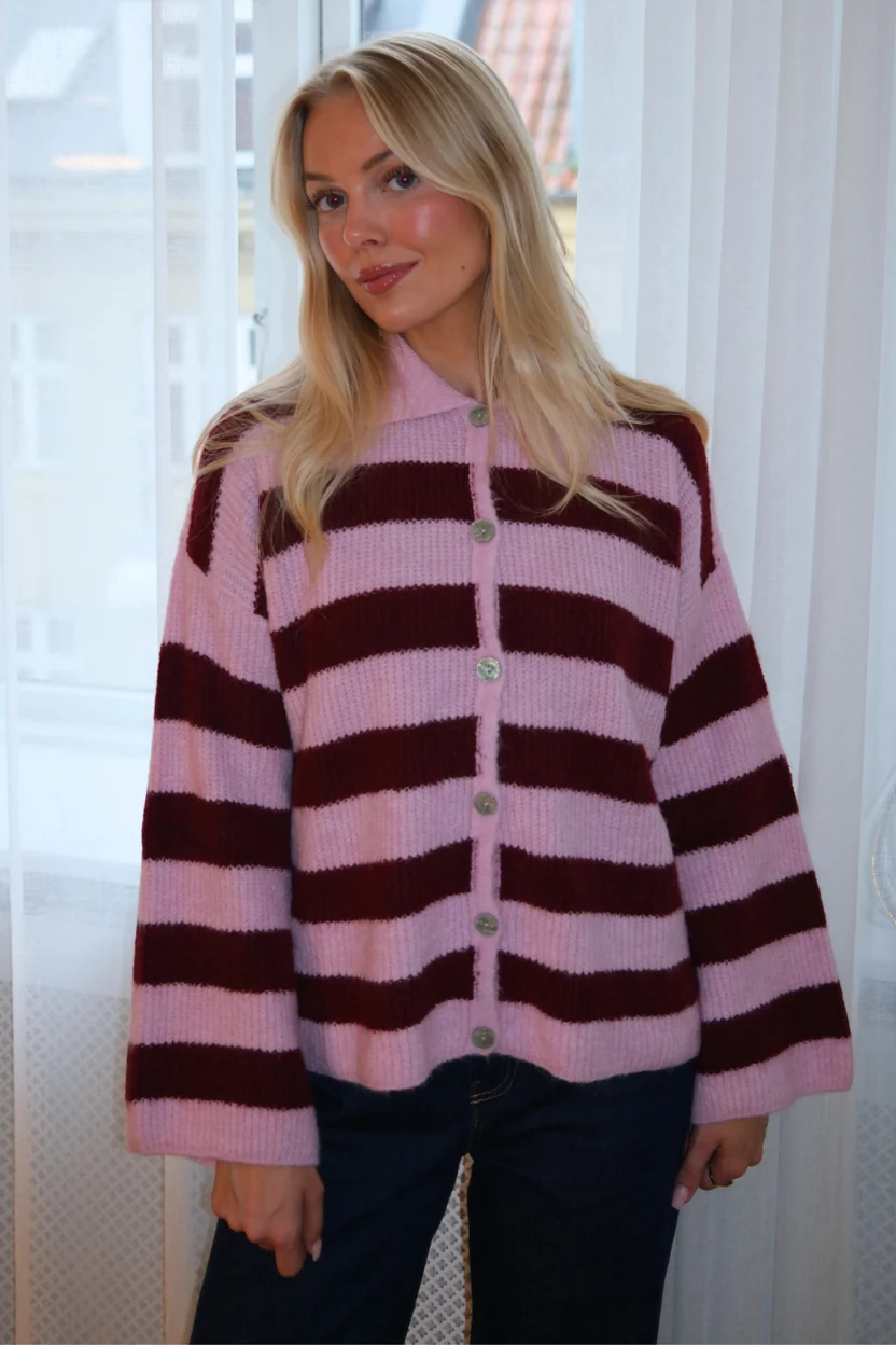 Casual Striped Long Sleeve Button Up Knit Sweater