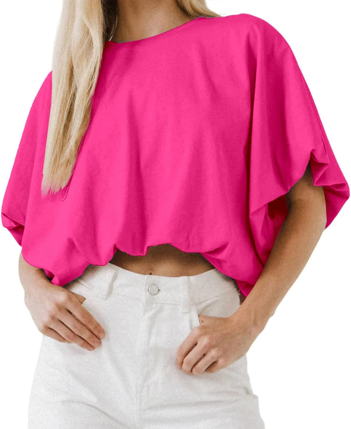 Women's Voluminous Bubble Hem Cropped Top