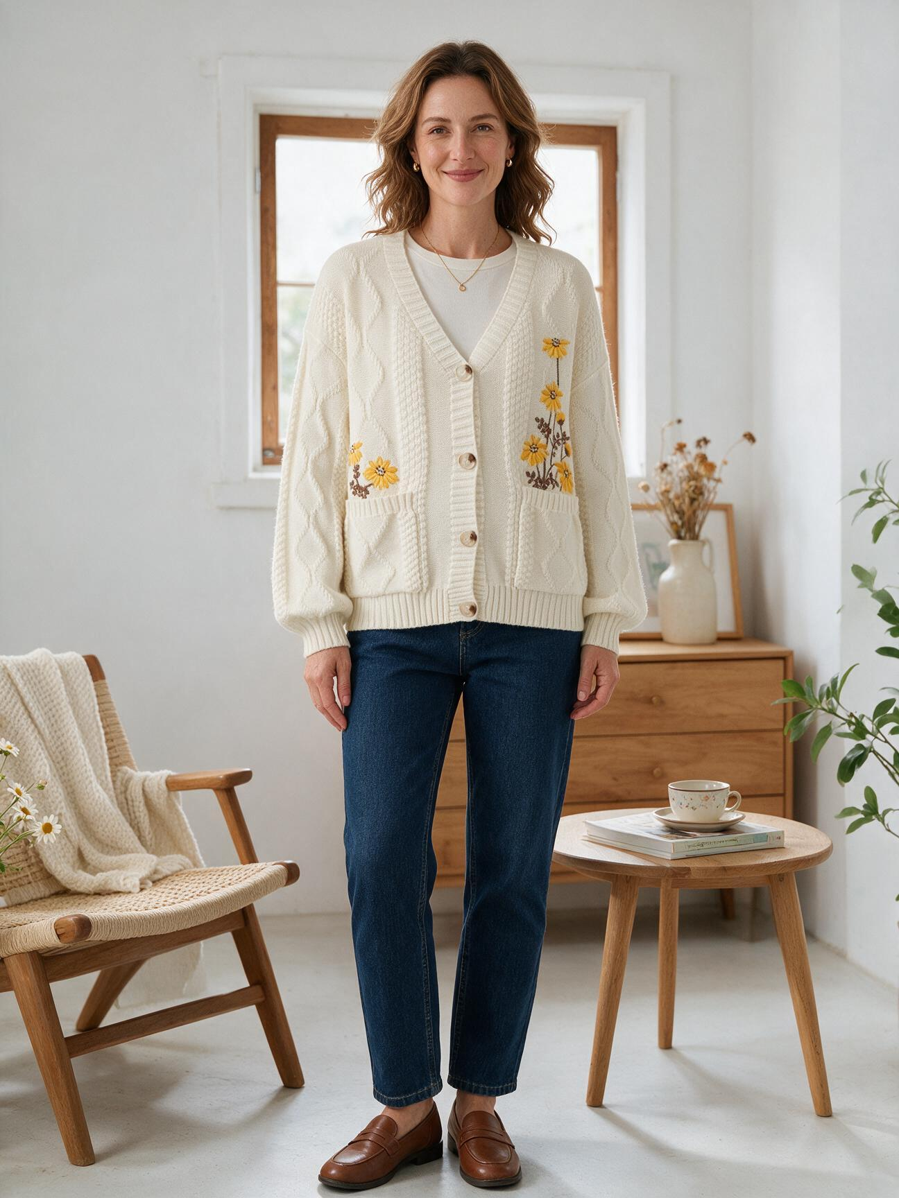 Embroidered Floral Knit Cardigan