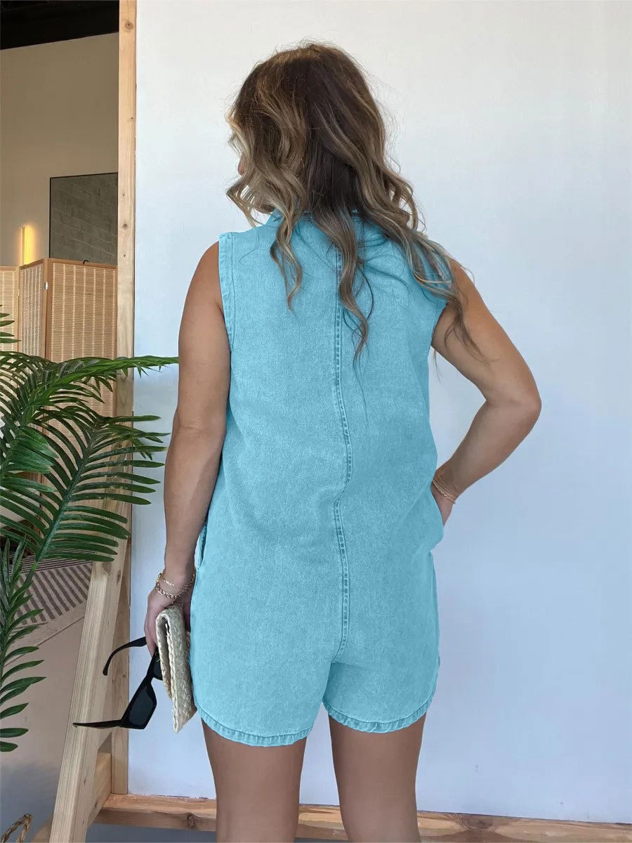 ✨DENIM SLEEVELESS COLLARED OVERSIZED ROMPER (BUY 2 FREE SHIPPING)
