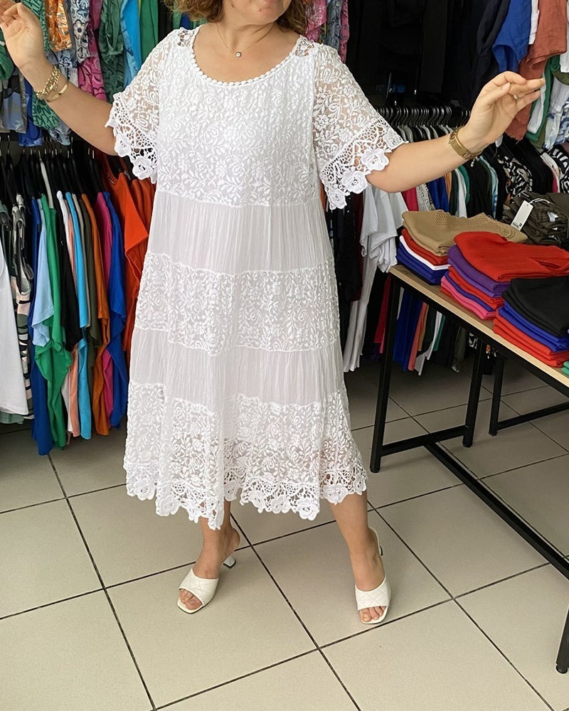 ✨✨✨SOLID COLOR SHORT SLEEVE LACE DRESS