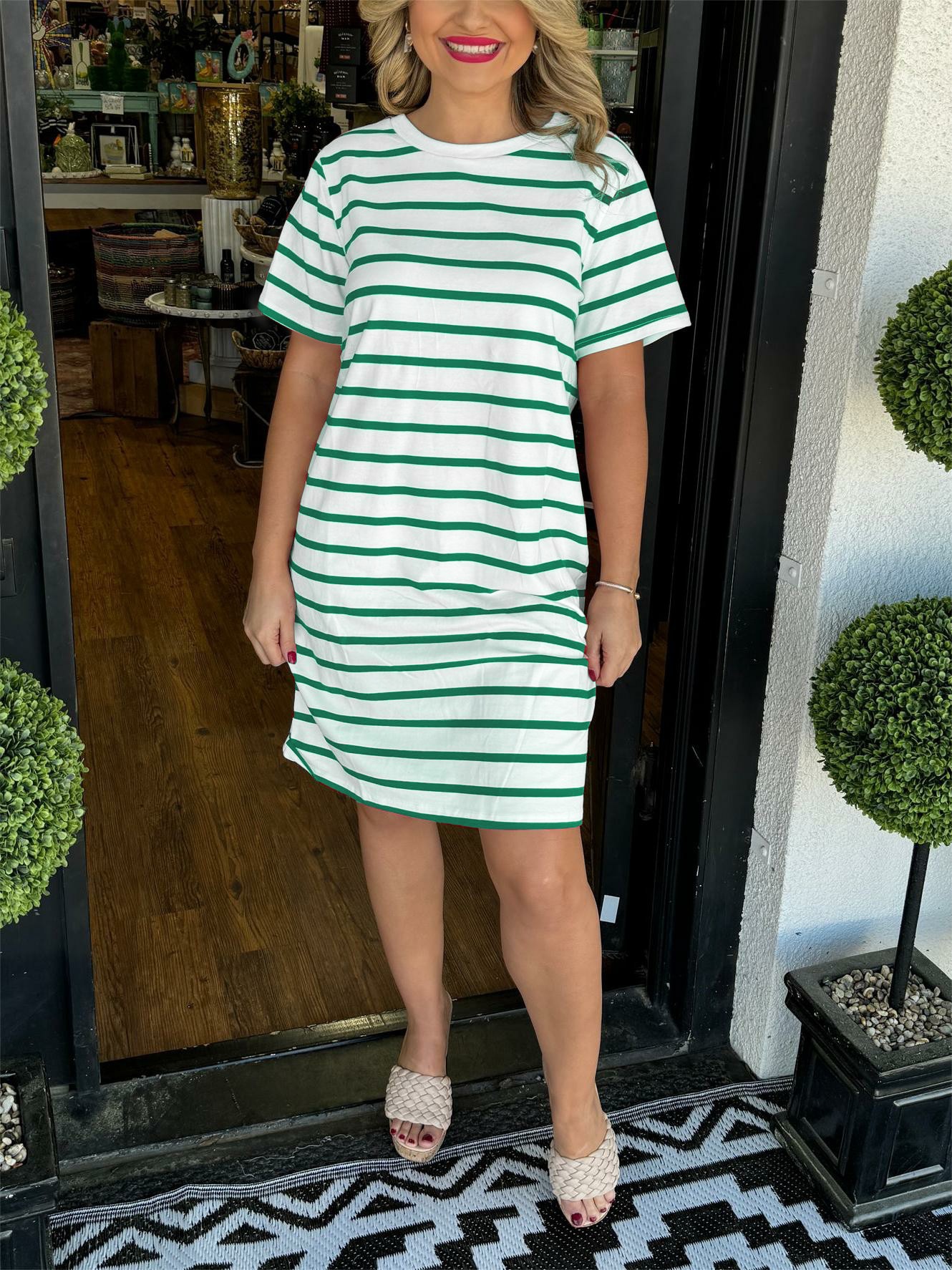 Summer Casual Striped T-Shirt Dress with Pockets (Buy 2 Free Shipping)