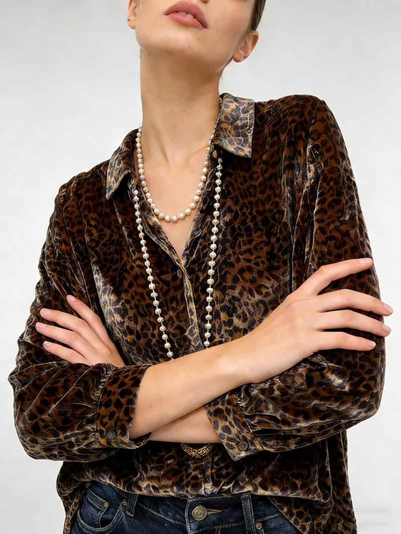Woman's Leopard Print Collared Top