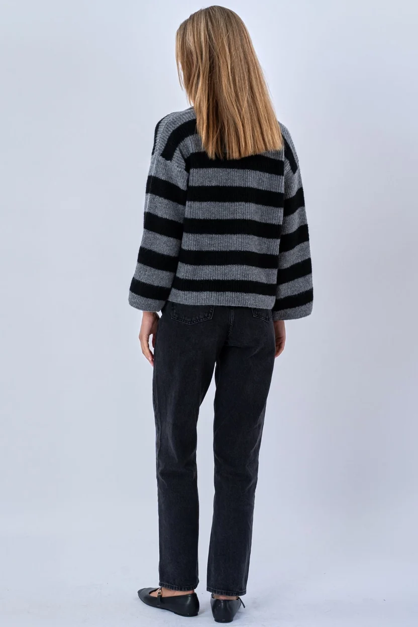 Casual Striped Long Sleeve Button Up Knit Sweater