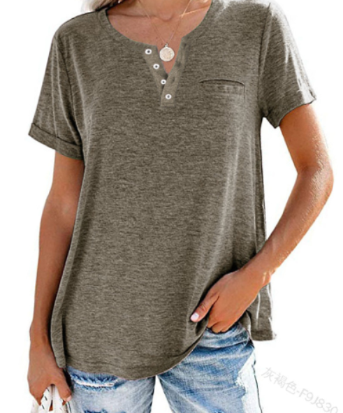 🔥🔥🔥🔥Women's V-Neck Button Down Short Sleeve T-Shirt
