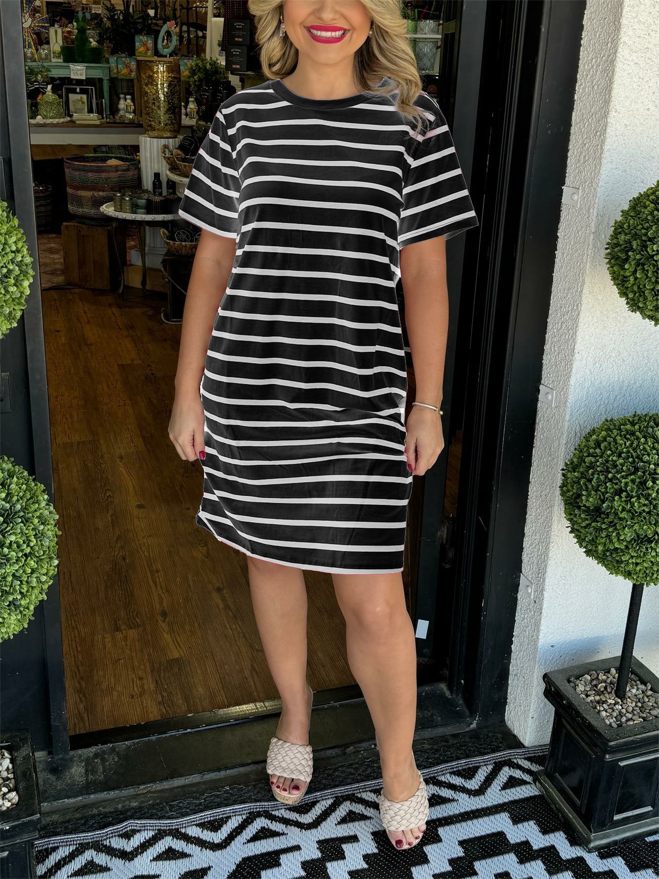 Summer Casual Striped T-Shirt Dress with Pockets (Buy 2 Free Shipping)