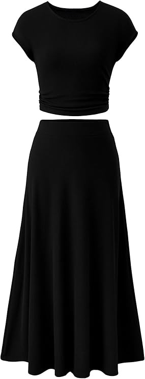 🔥HOT SALE🔥Women's Summer Elegant Casual Knitted Short Sleeve Top High Waist Midi Skirt Two-piece Set(BUY 2 FREE SHIPPING)