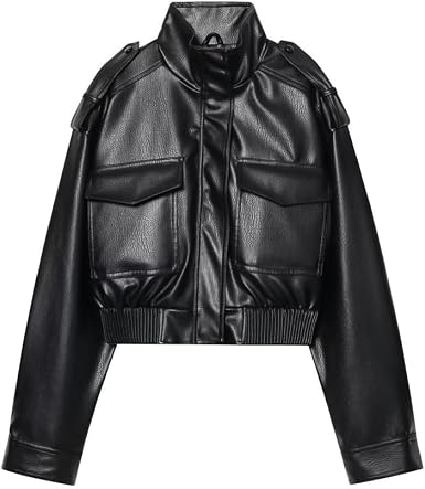Leather Jacket Women Stand Collar Zip Up Cropped Leather Jacket Women Trendy 2026