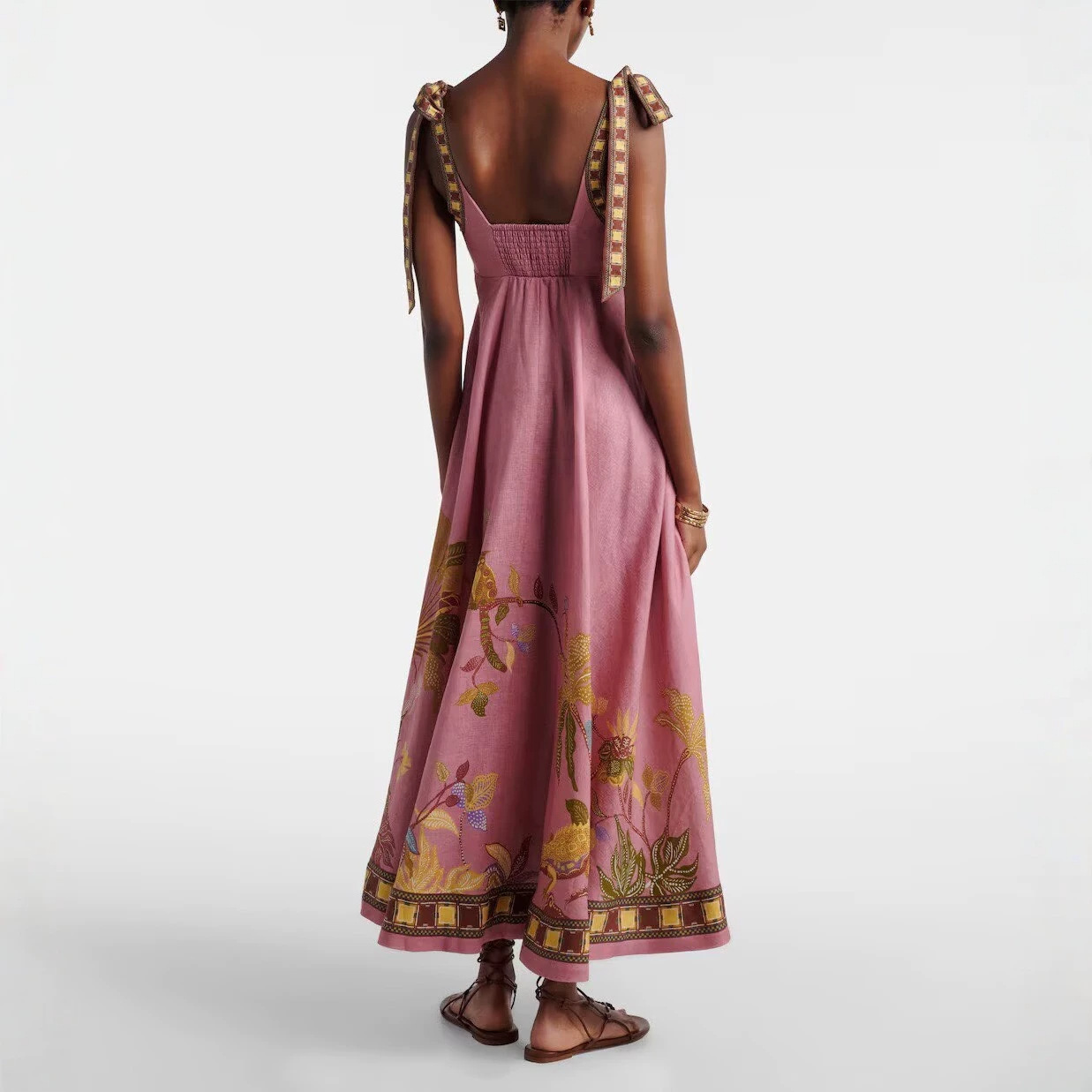 Women's Tie Strap Boho Floral Maxi Dress