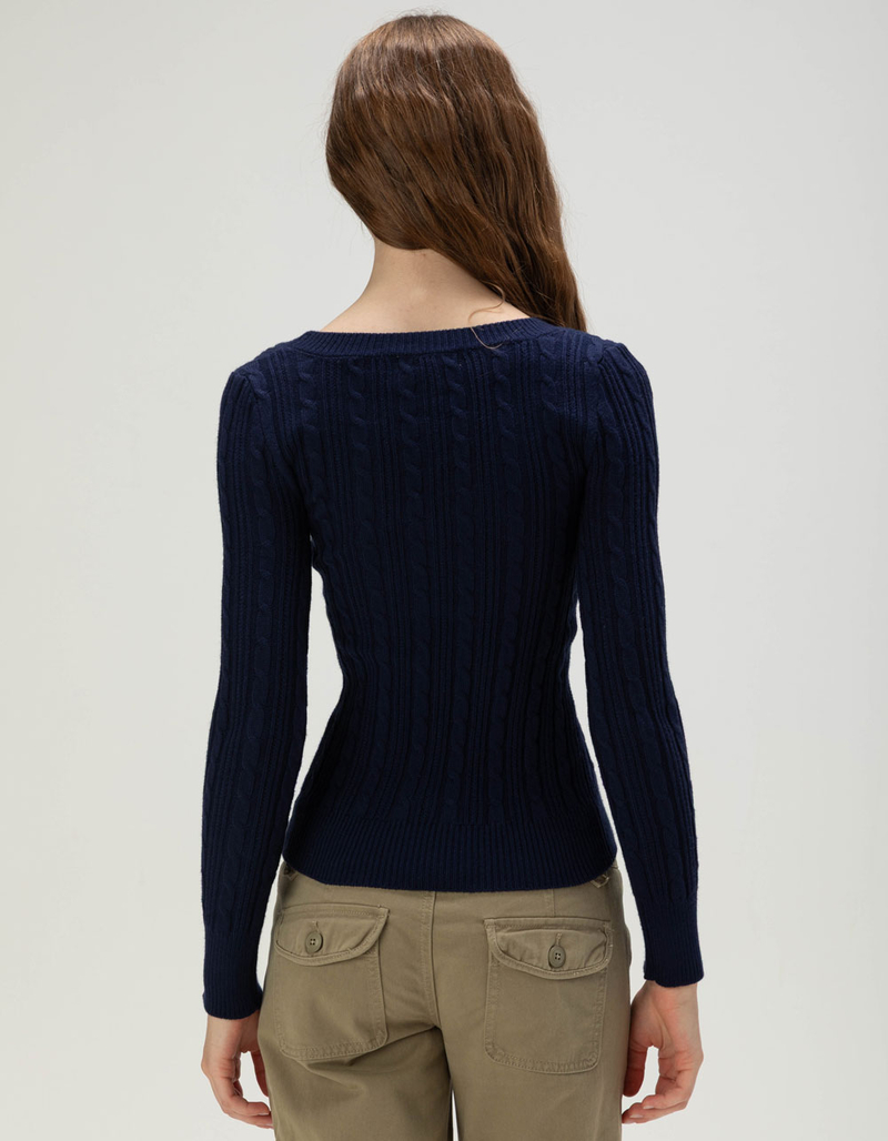 Women's V-Neck Cable Knit Long Sleeve Fitted Sweater