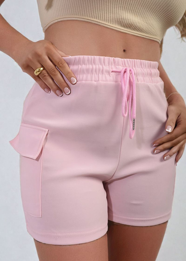 🔥HOT SALE🔥Elastic waist drawstring pocket detail shorts