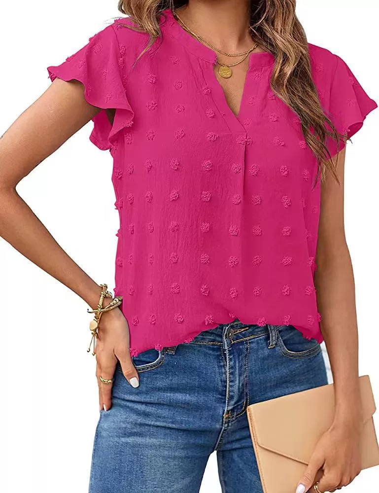 🔥HOT SALE🔥Womens White Blouse V Neck Ruffle Sleeve Flowy Shirts Dressy Casual Cute Summer Tops(BUY 3 GET FREE SHIPPING)