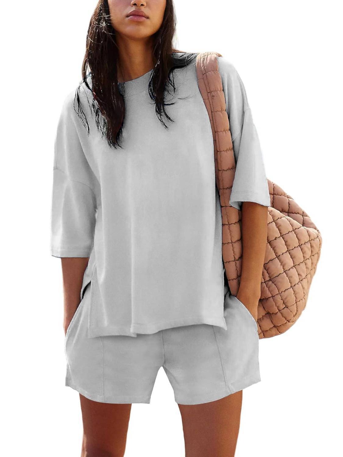 🔥HOT SALE🔥2025 New Womens Half Sleeve Crew Neck Summer Matching Lounge Sets(Buy 2 Free Shipping)