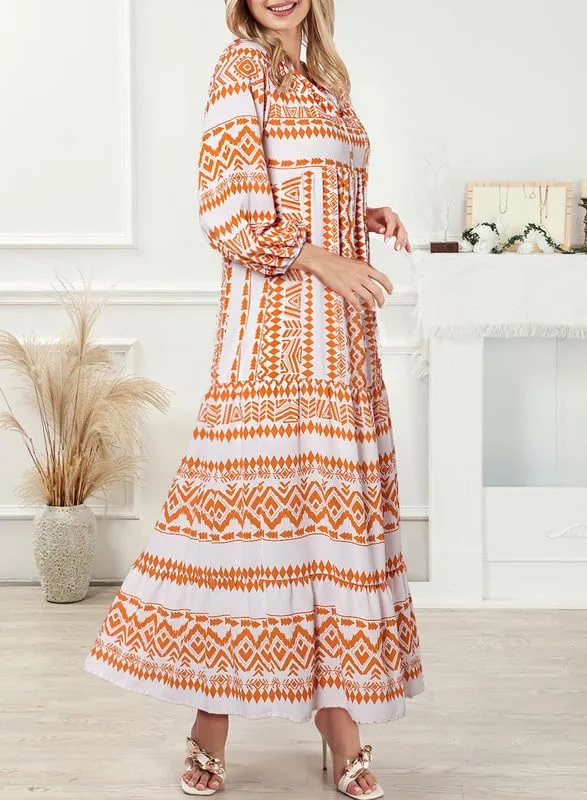 🔥🔥🔥🔥Women's Puff Sleeve Floral Boho Maxi Dress (Buy 2 Free Shipping)
