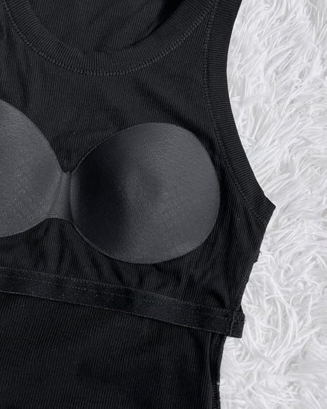 Women's sleeveless casual backless ribbed slim-fit vest with built-in bra（BUY 3 FREE SHIPPING)
